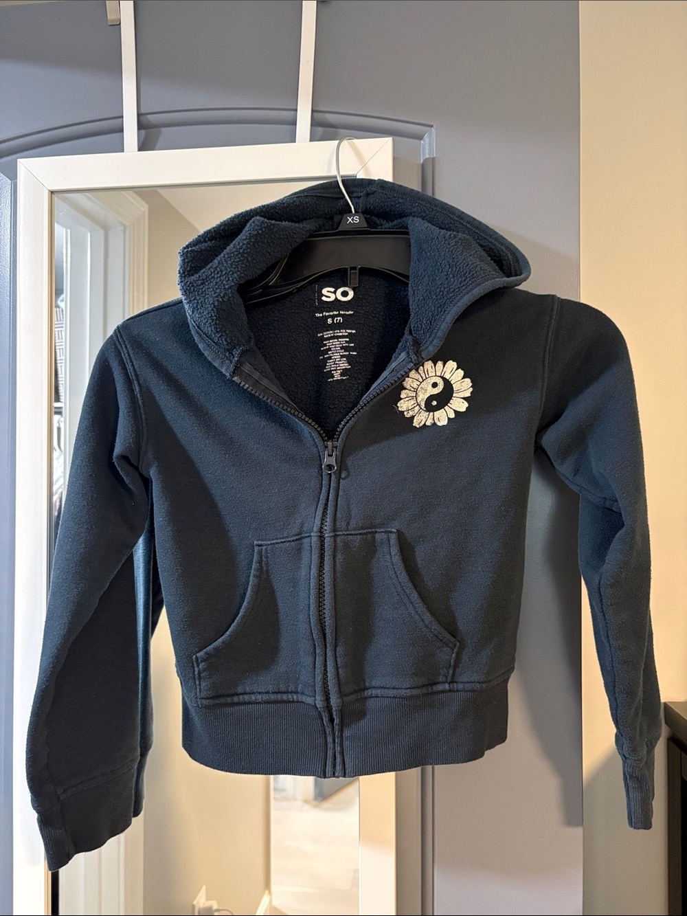 SO Navy Zip-Up Hoodie with Daisy Yin-Yang Patch